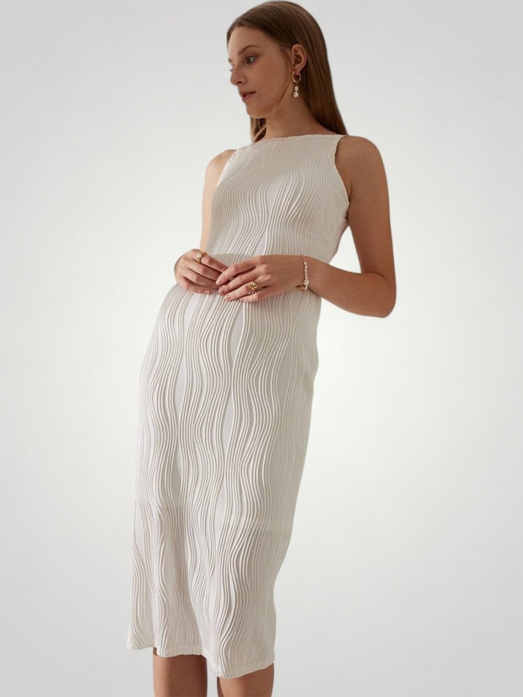 Robe Midi Femme Élégante à Effet Ondulé
