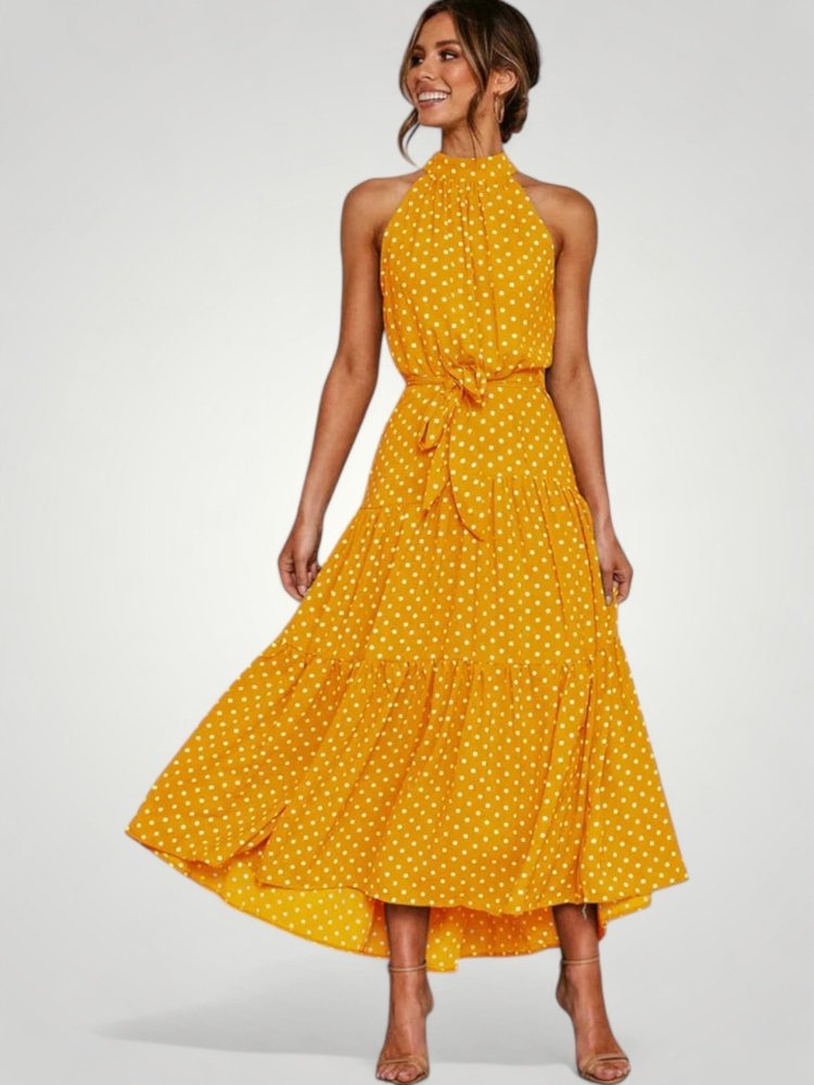 Robe Midi Femme Élégante à Pois Confortable