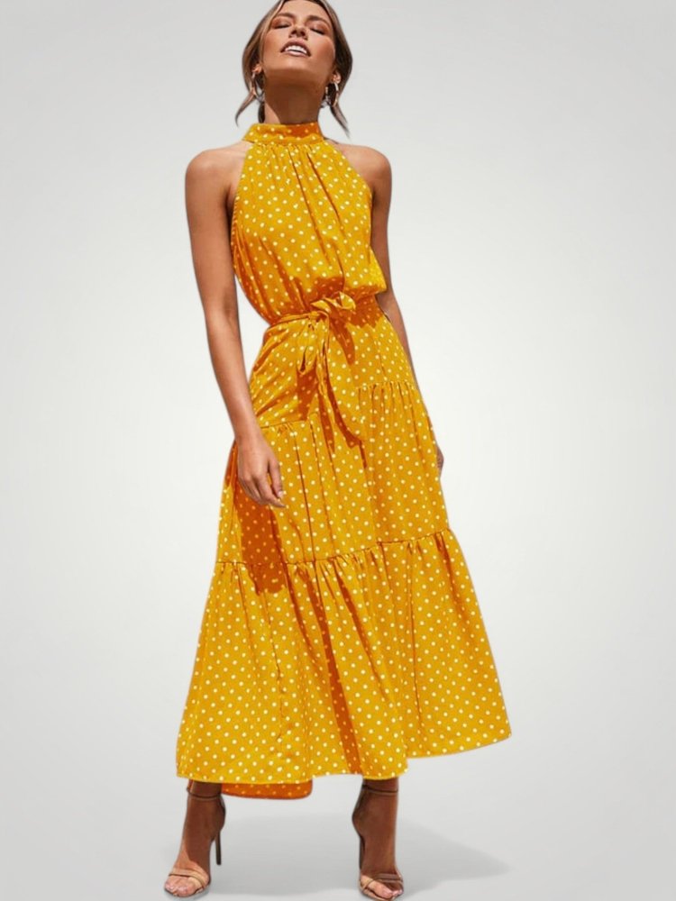 Robe Midi Femme Élégante à Pois Confortable