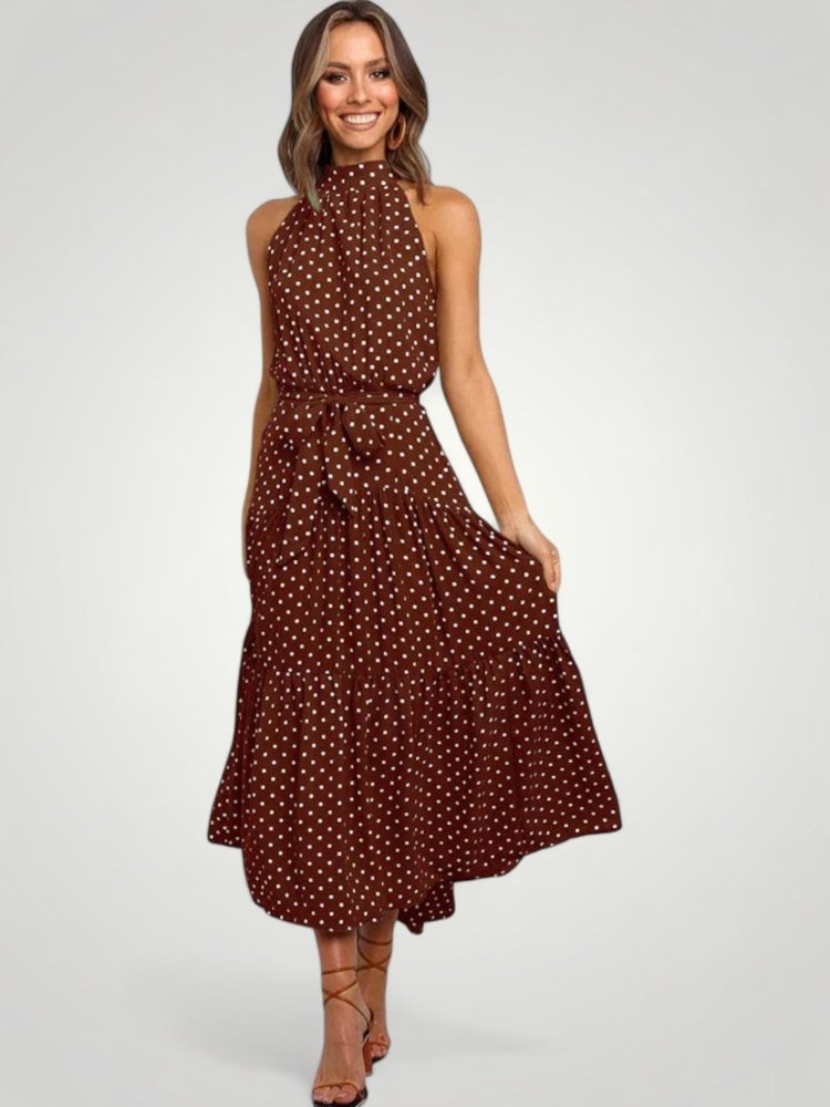 Robe Midi Femme Élégante à Pois Confortable