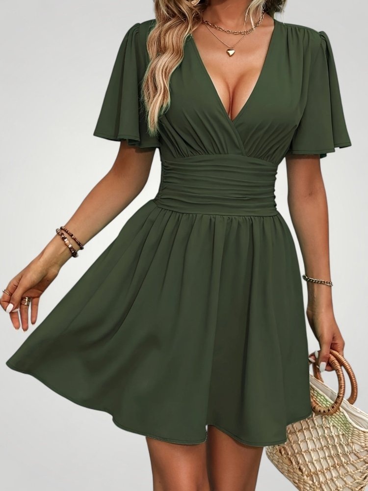 Robe Mini Femme à Col V Élégante et Confortable