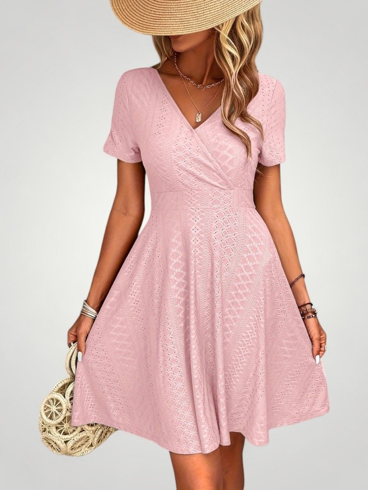 Robe d’Été Femme Élégante à Col V Évasée