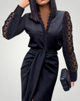 Robe Cocktail Femme Élégante avec Manches Dentelle