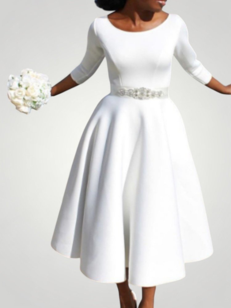 Robe de Mariage Femme Élégante à Manches Longues