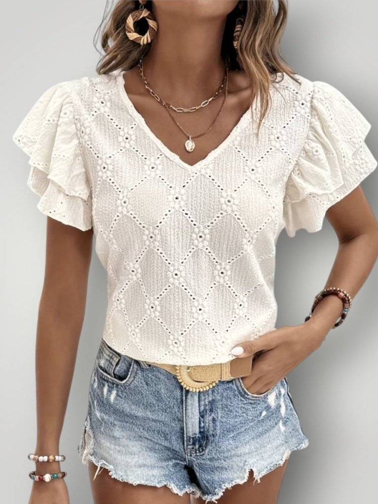 Blouse Femme Élégante avec Volants Confortable 0