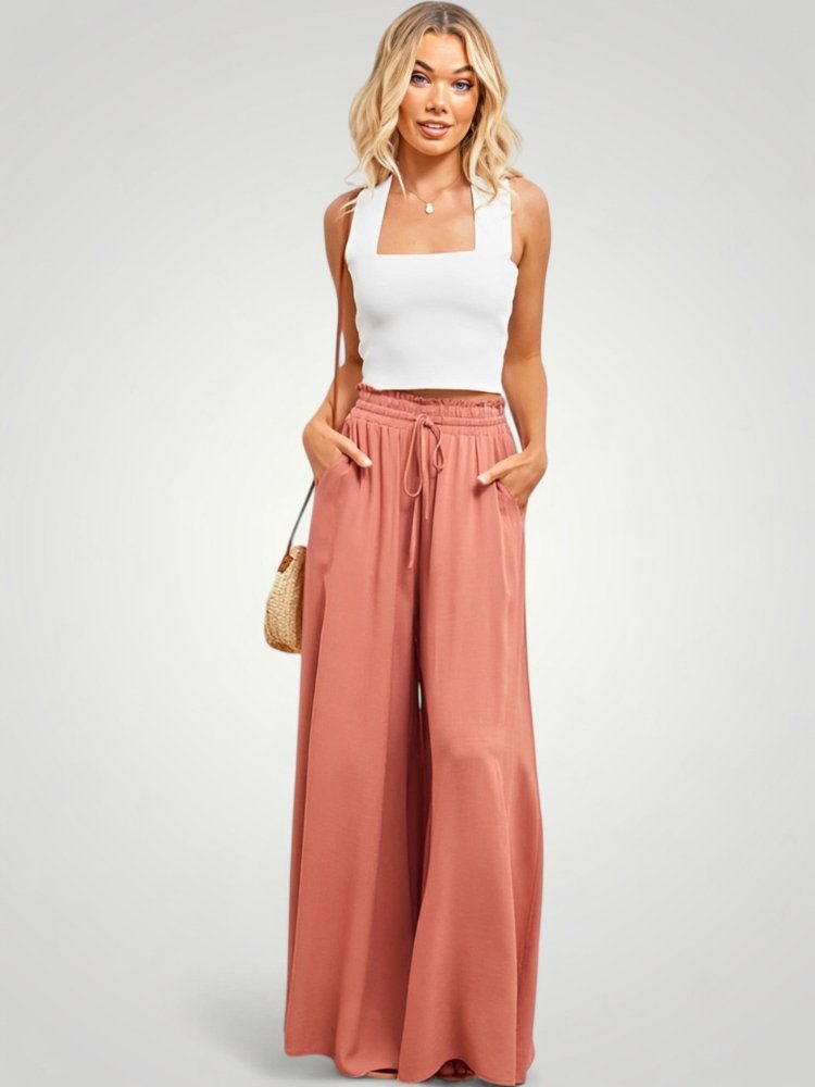 Pantalon Fluide Femme Taille Haute Élégant 2 - Mode Lumière