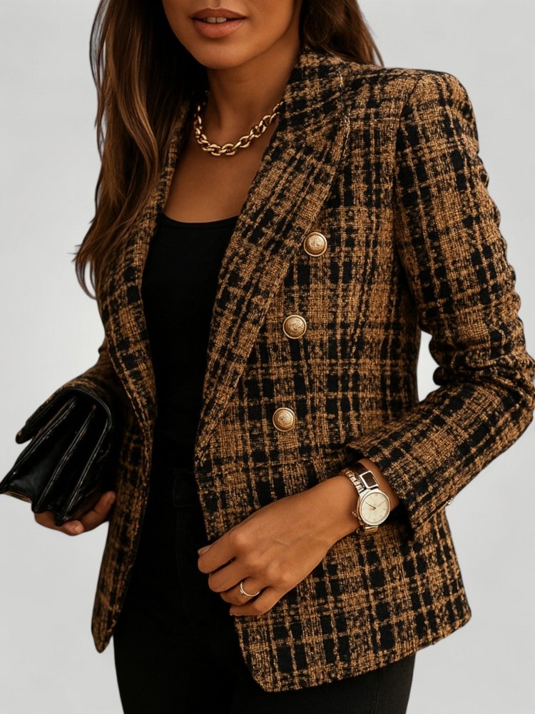 Blazer Femme à Carreaux Élégant et Confortable 3 - Mode Lumière