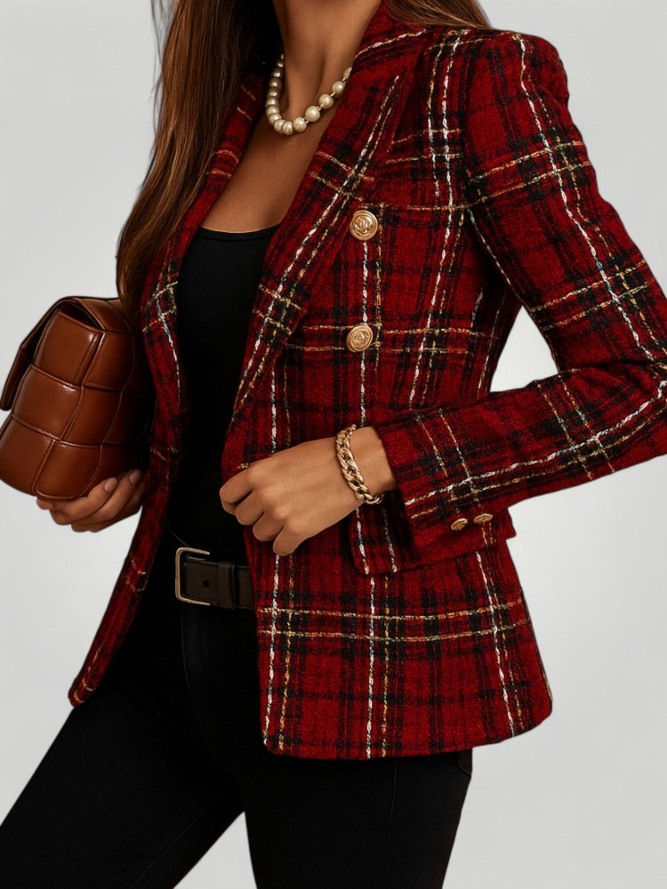 Blazer Femme à Carreaux Élégant et Confortable 4 - Mode Lumière