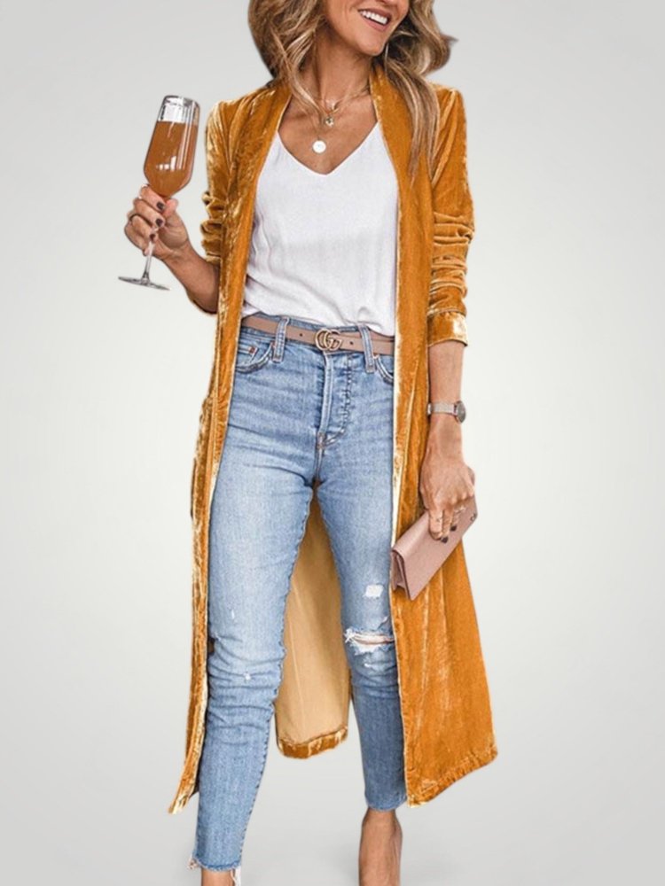 Cardigan Long en Velours Élégant et Confortable 3 - Mode Lumière