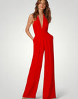 Combinaison Femme Élégante à Pantalon Large et Dos Nu
