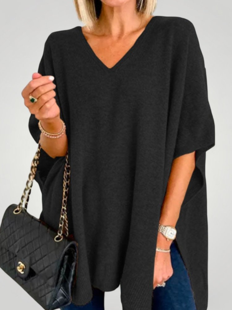 Poncho Oversize à Col V Chic et Confortable 3 - Mode Lumière