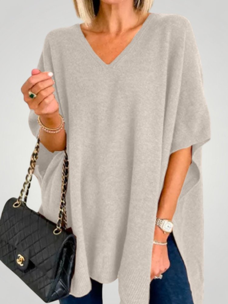 Poncho Oversize à Col V Chic et Confortable 4 - Mode Lumière