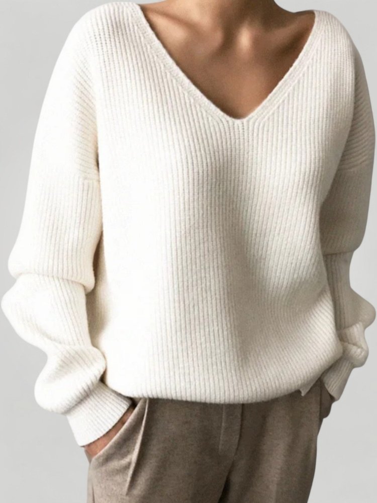 Pull Col V Tricoté Élégant et Confortable 1 - Mode Lumière