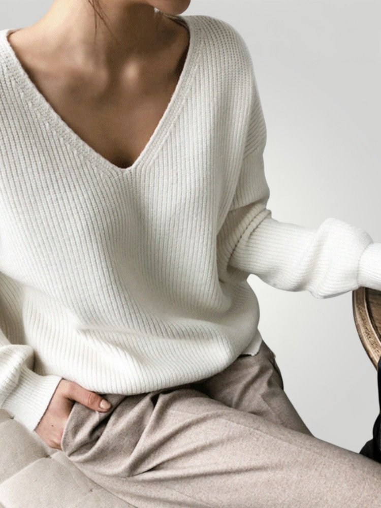 Pull Col V Tricoté Élégant et Confortable 2 - Mode Lumière