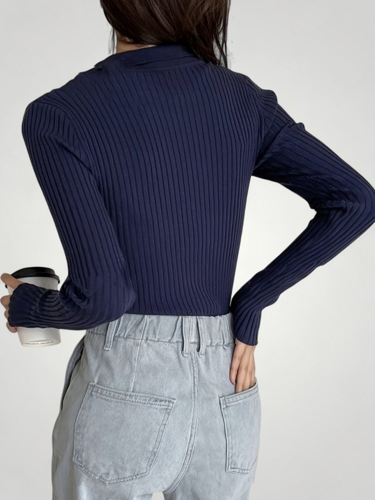 Pull Côtelé à Col Polo Élégant pour Femme 6 - Mode Lumière
