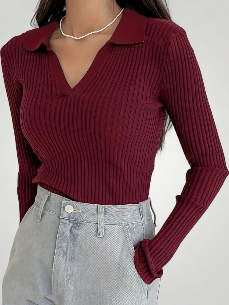 Pull Côtelé à Col Polo Élégant pour Femme 1 - Mode Lumière
