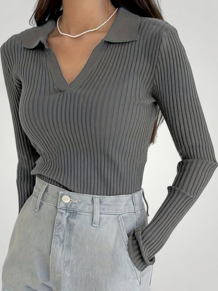 Pull Côtelé à Col Polo Élégant pour Femme 3 - Mode Lumière