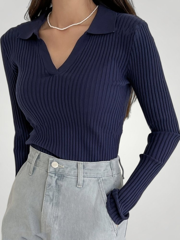 Pull Côtelé à Col Polo Élégant pour Femme 5 - Mode Lumière
