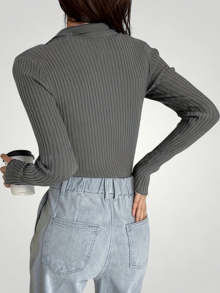 Pull Côtelé à Col Polo Élégant pour Femme 4 - Mode Lumière