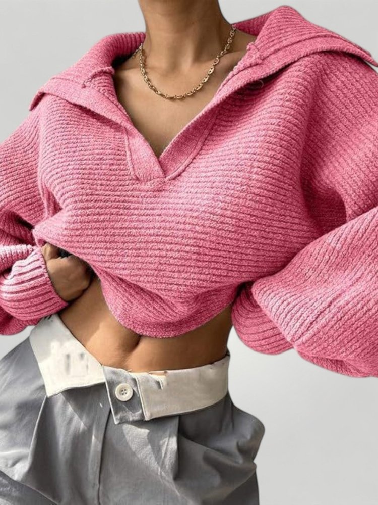 Pull Court Femme au Col V Élégant 5 - Mode Lumière