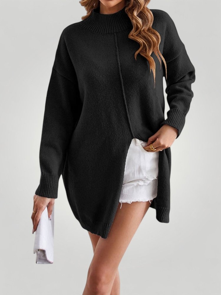 Pull Femme Col Roulé Élégant avec Fente 2 - Mode Lumière