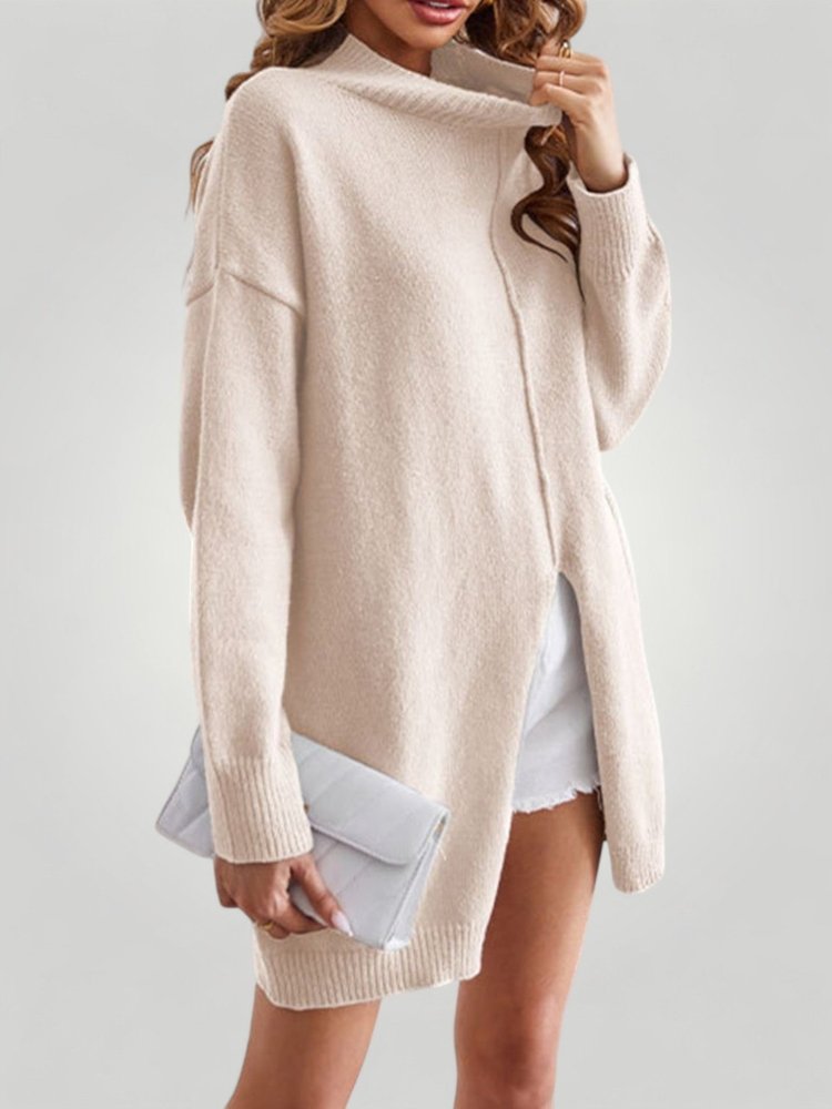 Pull Femme Col Roulé Élégant avec Fente 4 - Mode Lumière
