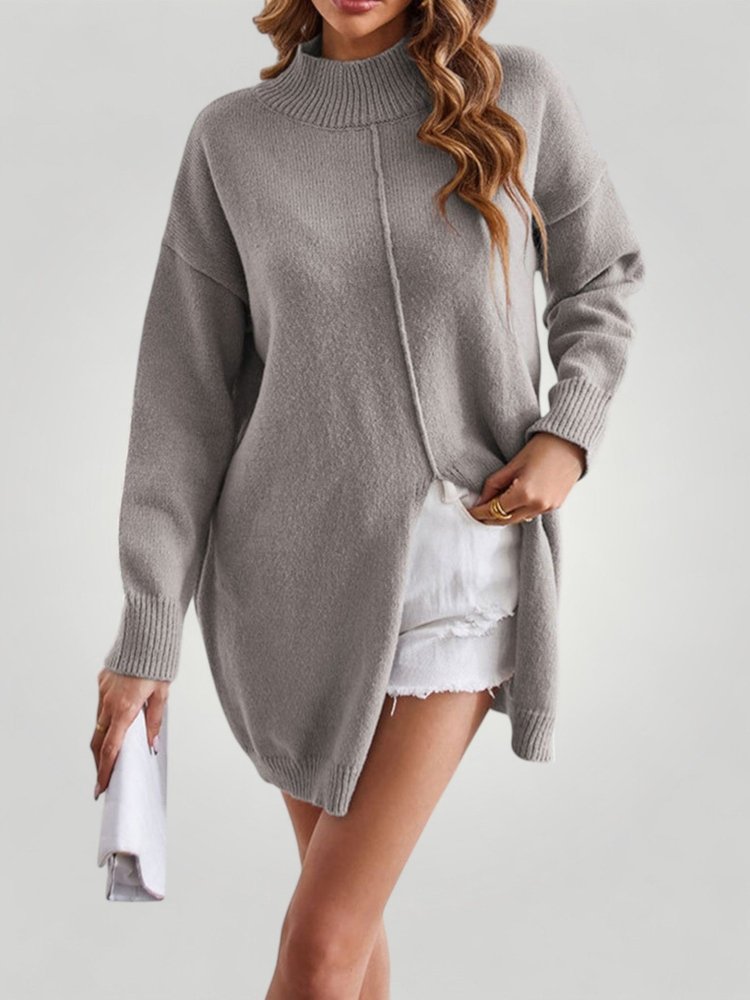 Pull Femme Col Roulé Élégant avec Fente 5 - Mode Lumière