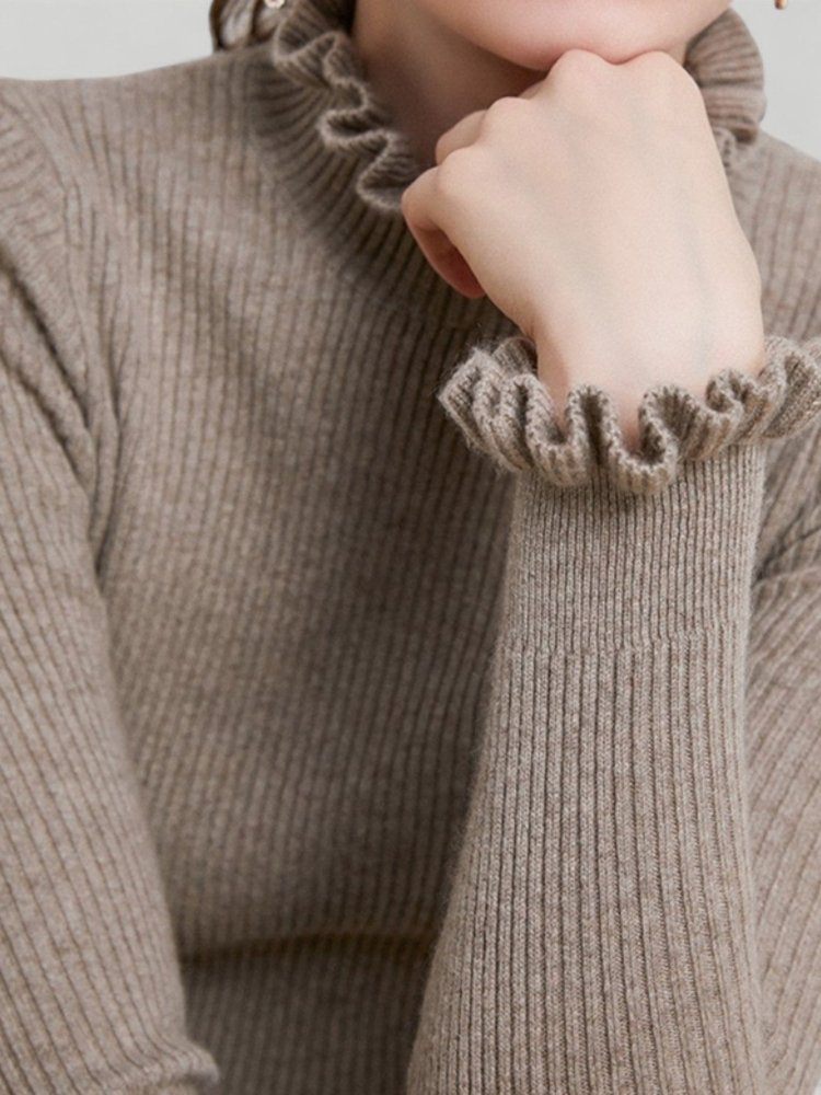 Pull Femme Côtelé au Col Montant Élégant 1 - Mode Lumière