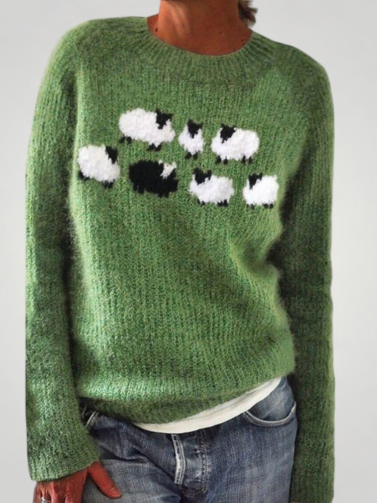 Pull Femme Motif Moutons Confortable 1 - Mode Lumière