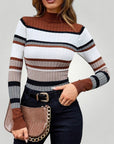 Pull Femme Rayé Chic avec Col Montant 1 - Mode Lumière