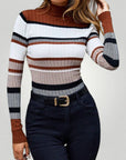 Pull Femme Rayé Chic avec Col Montant 2 - Mode Lumière