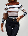 Pull Femme Rayé Chic avec Col Montant 3 - Mode Lumière