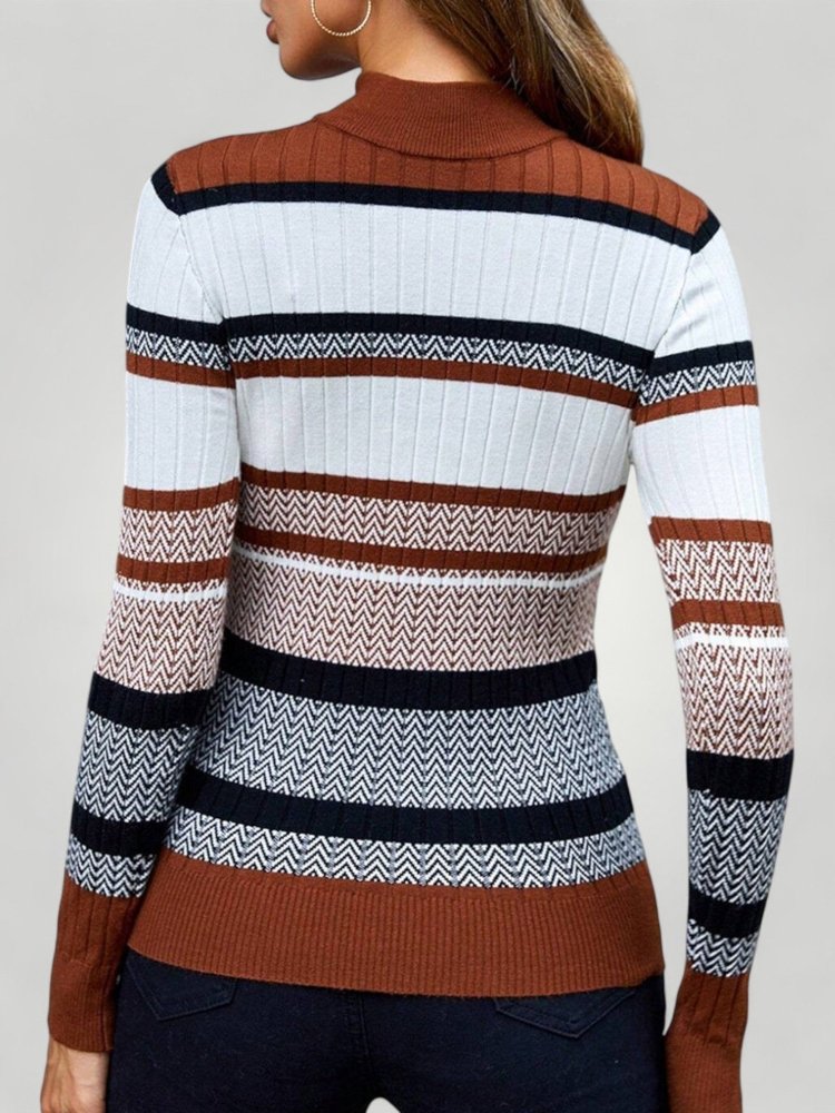 Pull Femme Rayé Chic avec Col Montant 4 - Mode Lumière