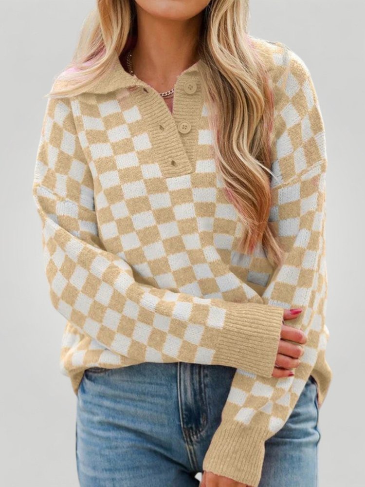 Pull Femme à Carreaux Élégant et Confortable 1 - Mode Lumière