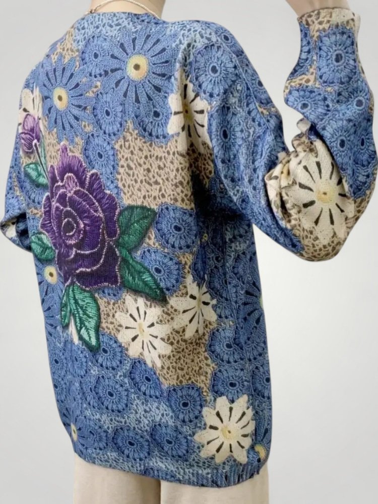 Cardigan Fleuri Manches Longues Élégant 2 - Mode Lumière