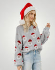 Pull Gris Festif avec Motif Père Noël 2 - Mode Lumière