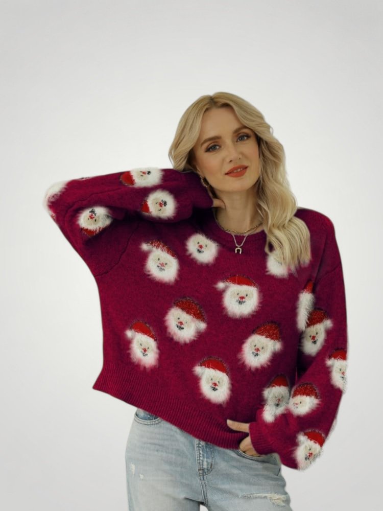 Pull Gris Festif avec Motif Père Noël 11 - Mode Lumière