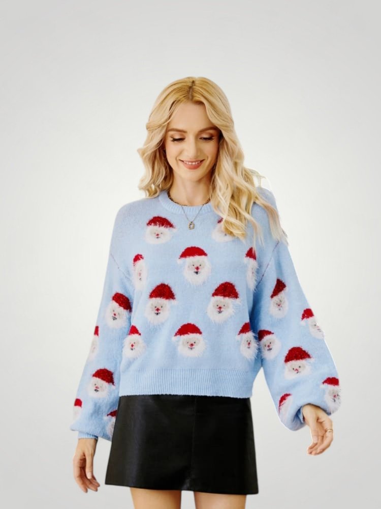 Pull Gris Festif avec Motif Père Noël 12 - Mode Lumière