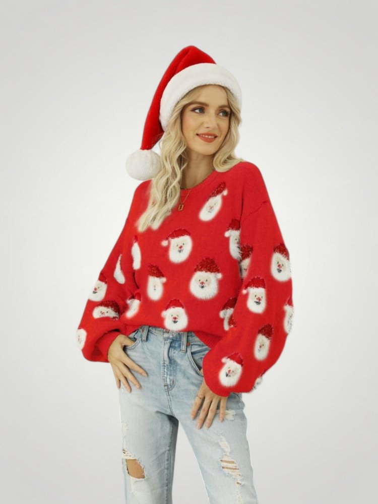 Pull Gris Festif avec Motif Père Noël 13 - Mode Lumière