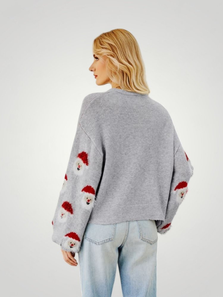 Pull Gris Festif avec Motif Père Noël 4 - Mode Lumière