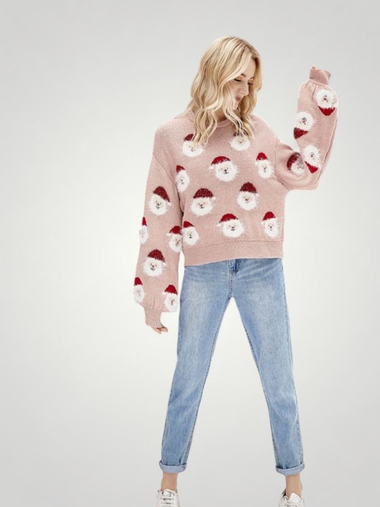 Pull Gris Festif avec Motif Père Noël 6 - Mode Lumière