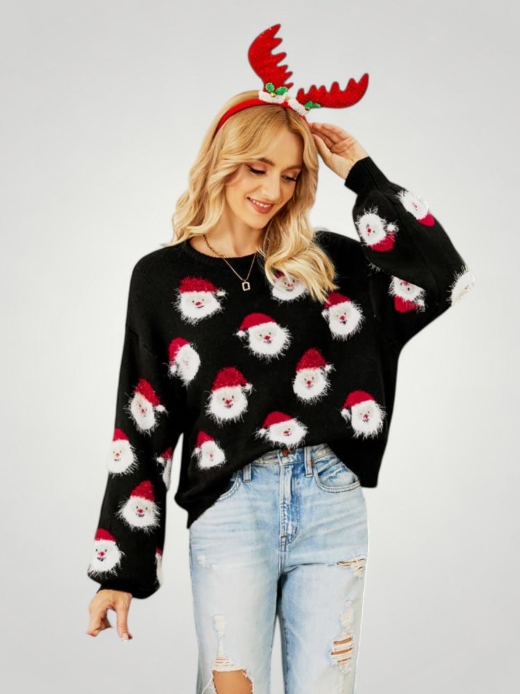 Pull Gris Festif avec Motif Père Noël 9 - Mode Lumière