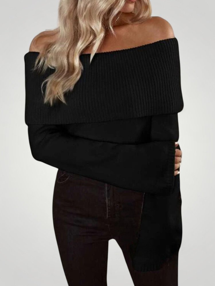 Pull Tricoté Élégant à Épaule Nue 4 - Mode Lumière