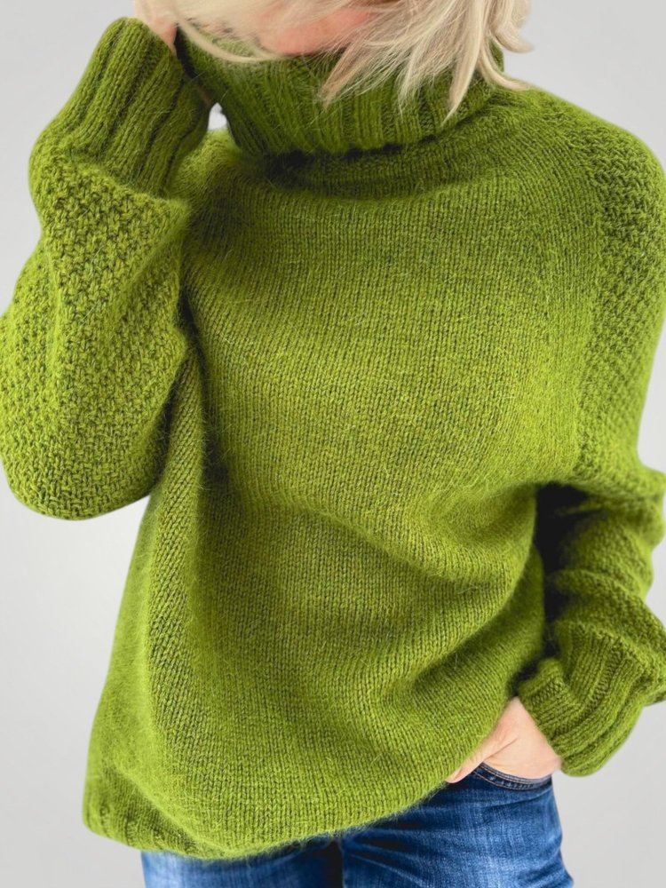 Pull Tricoté Oversize Vert Herbe Confortable 1 - Mode Lumière