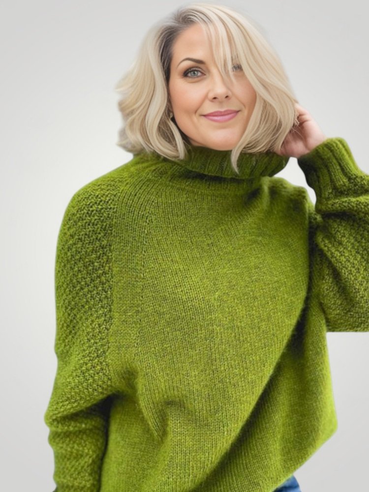 Pull Tricoté Oversize Vert Herbe Confortable 2 - Mode Lumière