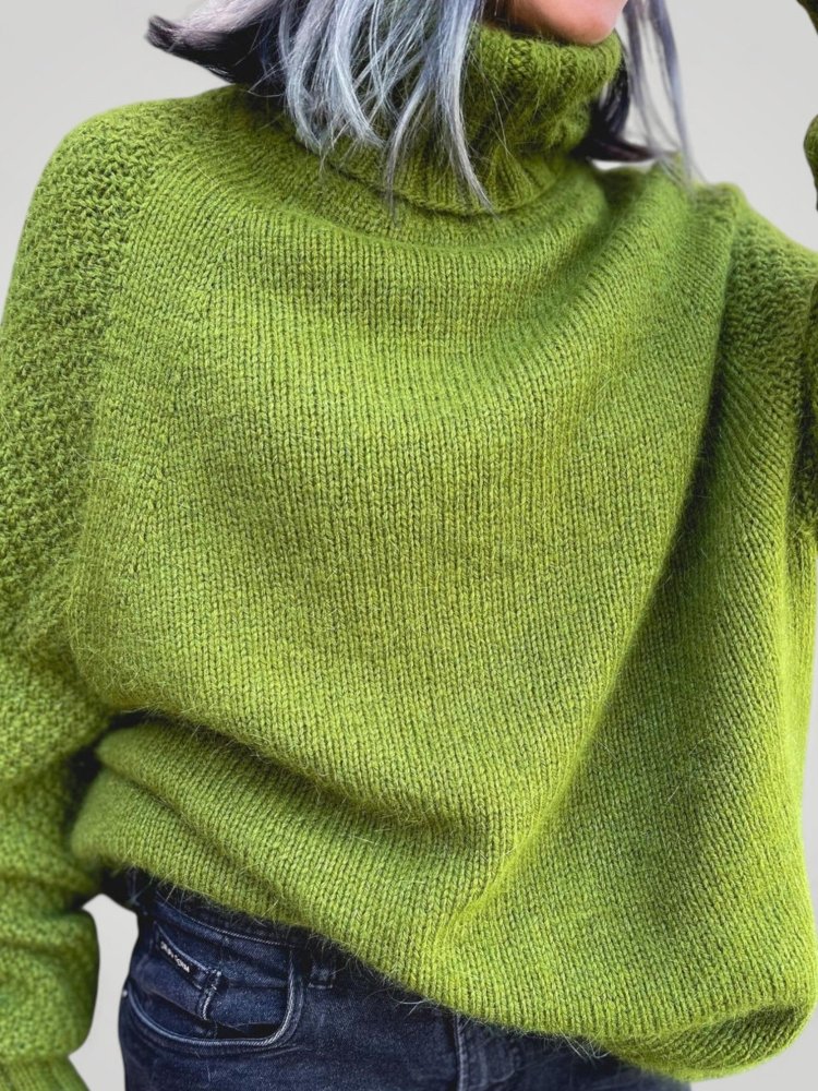 Pull Tricoté Oversize Vert Herbe Confortable 3 - Mode Lumière