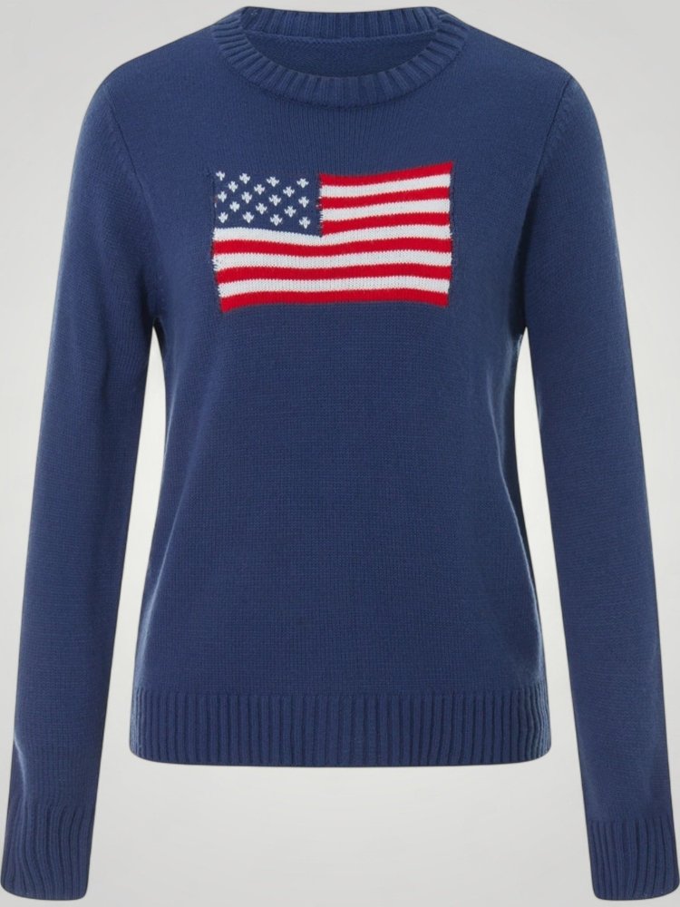 Pull Tricoté Motif Drapeau Américain Élégant 4 - Mode Lumière
