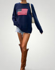 Pull Tricoté Motif Drapeau Américain Élégant 3 - Mode Lumière