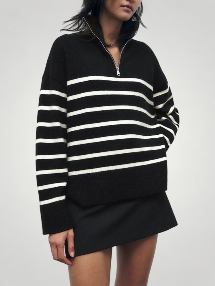 Pull à Rayures Audacieuses avec Demi - zip 2 - Mode Lumière