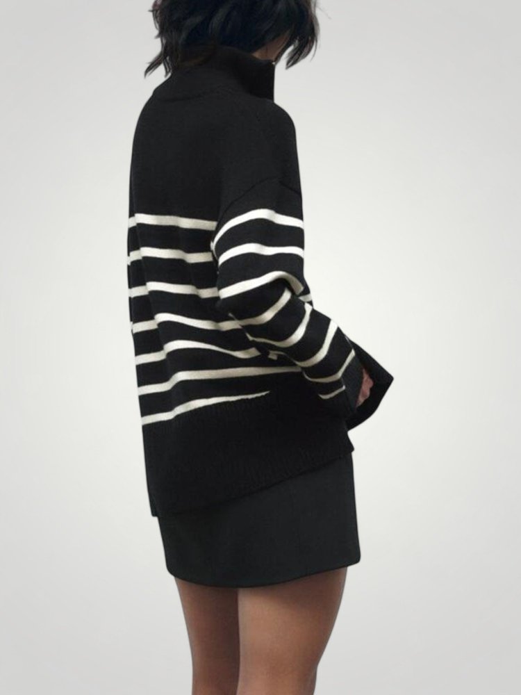 Pull à Rayures Audacieuses avec Demi - zip 3 - Mode Lumière